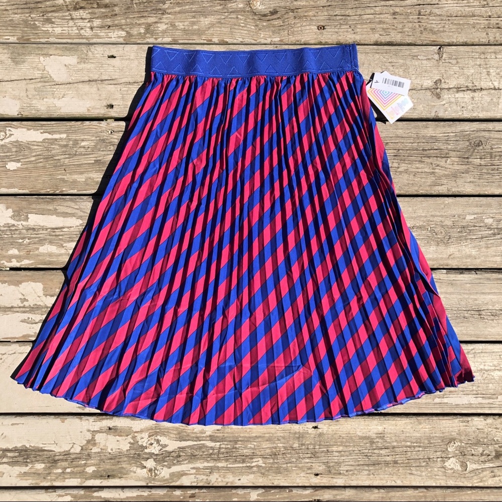 NWT LuLaRoe Jill Skirt Blue & Deep Pink Stripes L